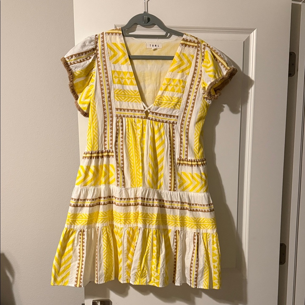 THML Yellow and Brown Geometric Mini Dress